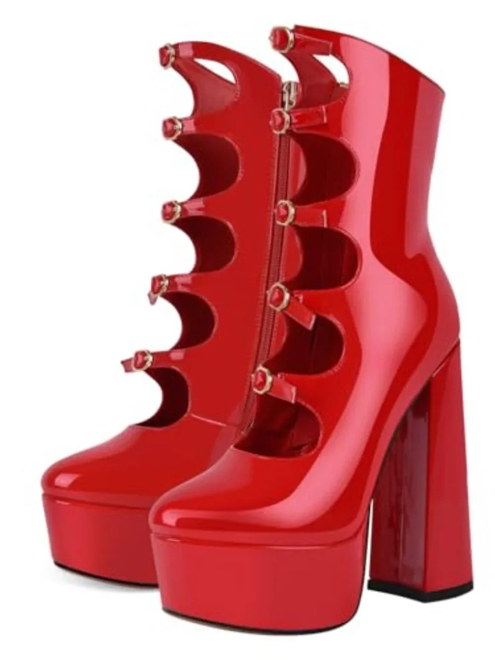 Platform High Heels Side Zipper Adjustable Buckles Block Heel Pumps Shoes